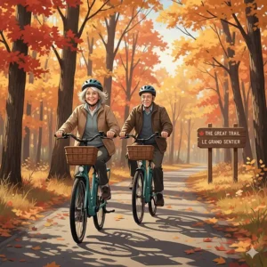 Close-up of a digital ebike cockpit showing a comfortable interface with settings available in English and French.