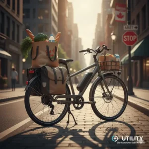 A commuter ebike equipped with pannier bags filled with groceries, showcasing utility for Canadian urban living.