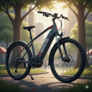 A graphic featuring an all-season electric bike with bilingual text Ride All Year / Roulez toute l'année and a maple leaf icon.