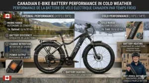 An infographic explaining how fat tire e-bike batteries perform in cold Canadian temperatures.