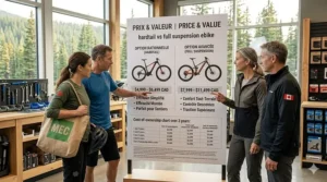 Infographic comparing the simple maintenance of a hardtail ebike to the pivot-point servicing of a full suspension model.