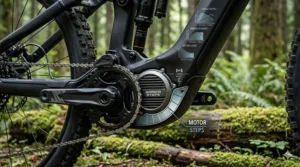 A technical guide showing the recommended 160mm to 170mm suspension setup for a budget-friendly enduro eMTB under 5000 CAD.