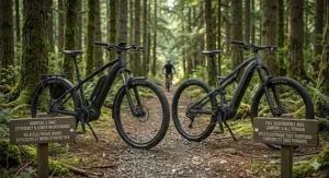 Technical diagram of a lightweight aluminum hardtail electric mountain bike frame designed for agile climbing on technical BC trails.