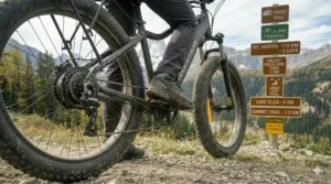 Infographic illustration showing a 500W fat tire ebike meeting Canadian safety standards and provincial road regulations.