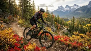 Technical illustration of a lightweight carbon fiber XC electric mountain bike frame showing cross-country racing geometry.