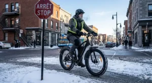 Close-up of an e-bike battery designed for peak performance in cold Canadian temperatures.