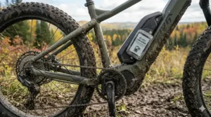 Handlebar-mounted GPS displaying crown land boundaries and hunting zones for safe navigation in Canada.
