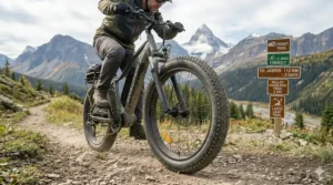 Marketing graphic featuring a fat tire ebike with "Canada's Best Ebike" and "Le meilleur vélo électrique" text overlays.