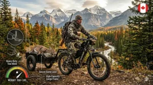 Close-up illustration of a digital display on the best hunting ebike featuring English and French language options for Canadian users.