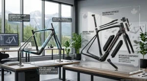 Lightweight carbon fiber frame diagram for an affordable performance electric road bike.