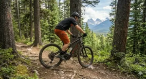 Illustration of battery range for an XC electric mountain bike under 4000, showing cold-weather efficiency for Canadian riders.