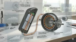 Close-up illustration of a bilingual English and French digital display on the best electric trike available in Canada.