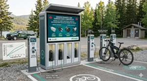 Technical illustration of an insulated e-bike battery designed to maintain range during cold Canadian winters, a key pillar of a cross Canada ebike battery strategy.