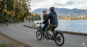 Visual representation of dual-motor power helping riders climb steep Canadian hills.