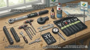 Illustration showing battery range for an electric bike for a cross-Canada trip across varied Canadian landscapes. / Illustration montrant l'autonomie de la batterie d'un vélo électrique pour un voyage à travers le Canada sur divers paysages canadiens.