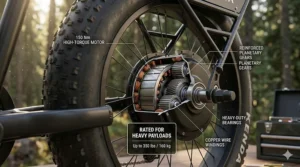 High-torque motor illustration powering a heavy-duty e-bike.