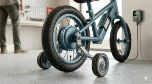 Beginner electric bike for kids with training wheels attached