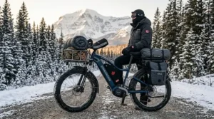 Heavy gear loaded onto the strongest frame electric bike for a weekend trip.