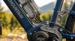 Close-up of the reinforced metal alloy on our strongest frame electric bike.