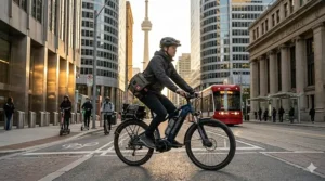A daily commuter riding the strongest frame electric bike in downtown Toronto.