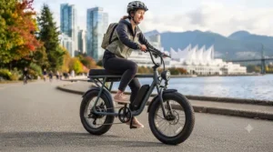 Infographic explaining Canadian power-assisted bicycle laws for a moped ebike with pedals capped at 32 km/h max speed.