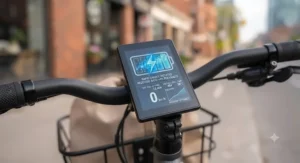 The digital dashboard of a fast charging city ebike indicating a rapid battery recovery.