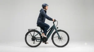 Side profile showing the relaxed, upright riding posture provided by the most comfortable commuter e-bike.