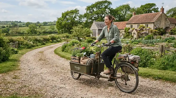 Hauling farm supplies across a rural property with a heavy-duty cargo ebike for maximum load capacity.