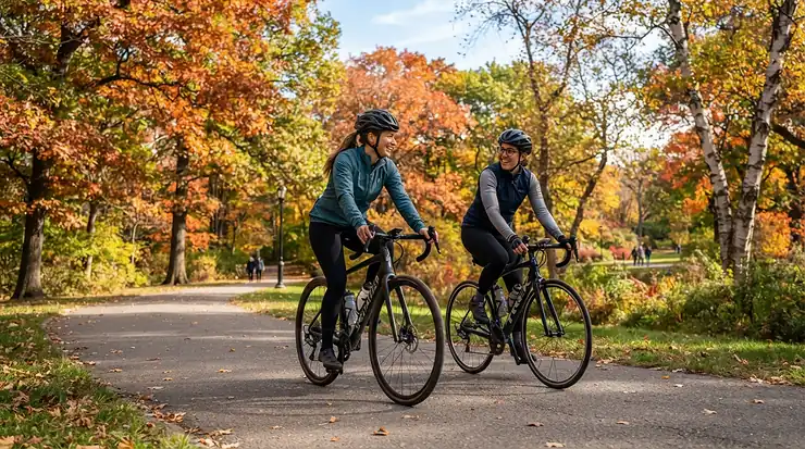 A leisurely weekend ride on a pathway highlighting a step-through e-bike vs standard e-bike.
